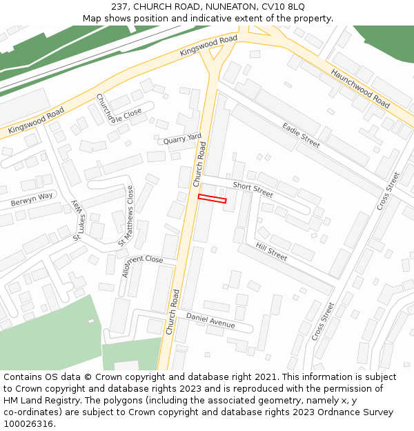 237, CHURCH ROAD, NUNEATON, CV10 8LQ: Location map and indicative extent of plot
