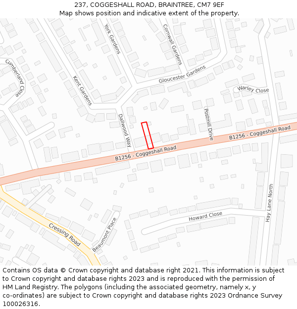 237, COGGESHALL ROAD, BRAINTREE, CM7 9EF: Location map and indicative extent of plot