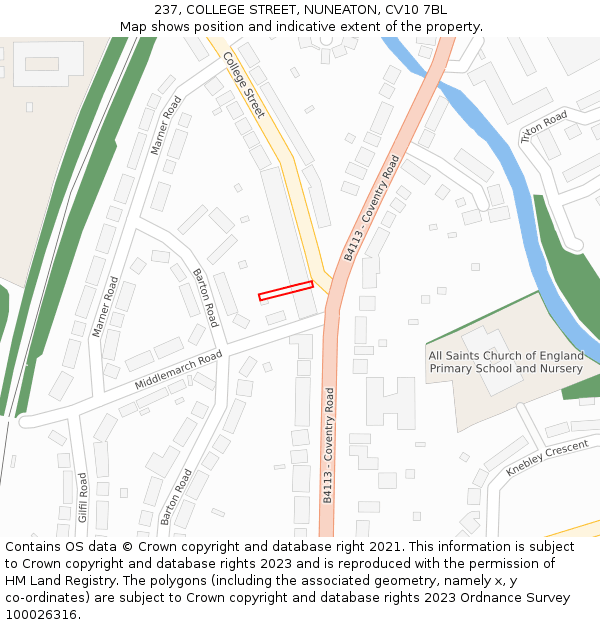 237, COLLEGE STREET, NUNEATON, CV10 7BL: Location map and indicative extent of plot