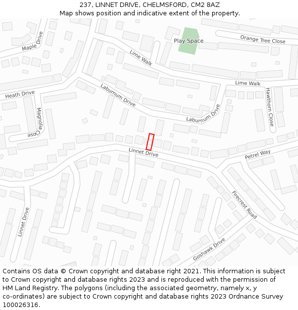 237, LINNET DRIVE, CHELMSFORD, CM2 8AZ: Location map and indicative extent of plot