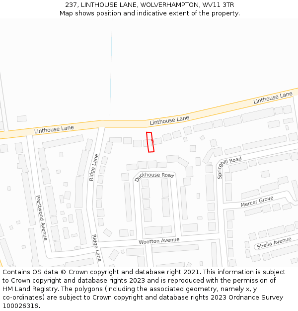 237, LINTHOUSE LANE, WOLVERHAMPTON, WV11 3TR: Location map and indicative extent of plot