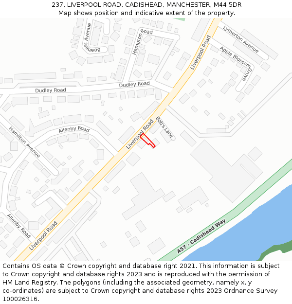 237, LIVERPOOL ROAD, CADISHEAD, MANCHESTER, M44 5DR: Location map and indicative extent of plot