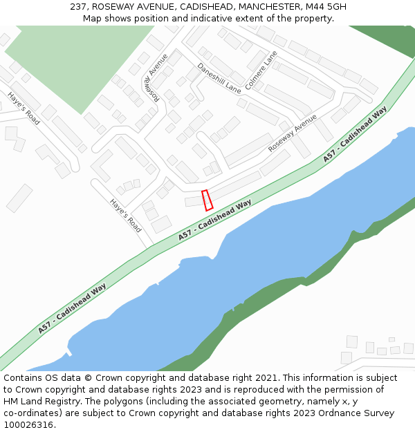 237, ROSEWAY AVENUE, CADISHEAD, MANCHESTER, M44 5GH: Location map and indicative extent of plot