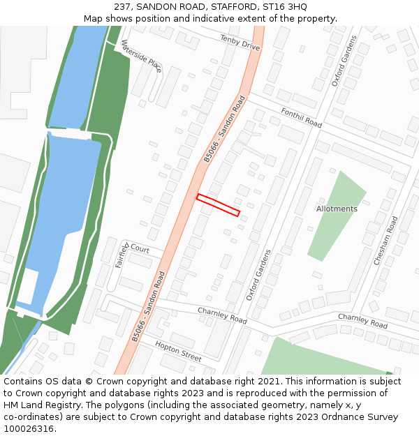 237, SANDON ROAD, STAFFORD, ST16 3HQ: Location map and indicative extent of plot