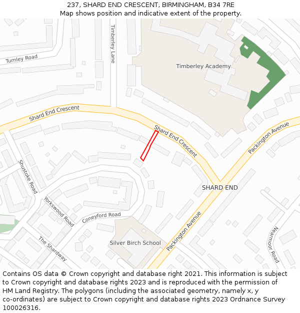 237, SHARD END CRESCENT, BIRMINGHAM, B34 7RE: Location map and indicative extent of plot