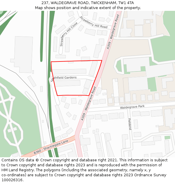 237, WALDEGRAVE ROAD, TWICKENHAM, TW1 4TA: Location map and indicative extent of plot