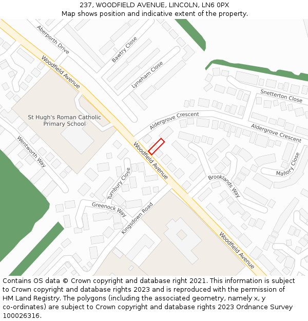 237, WOODFIELD AVENUE, LINCOLN, LN6 0PX: Location map and indicative extent of plot