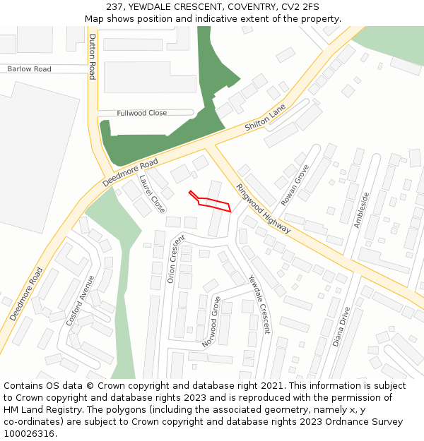 237, YEWDALE CRESCENT, COVENTRY, CV2 2FS: Location map and indicative extent of plot