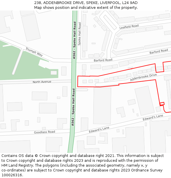 238, ADDENBROOKE DRIVE, SPEKE, LIVERPOOL, L24 9AD: Location map and indicative extent of plot