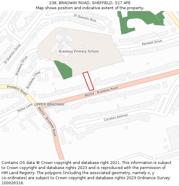 238, BRADWAY ROAD, SHEFFIELD, S17 4PE: Location map and indicative extent of plot
