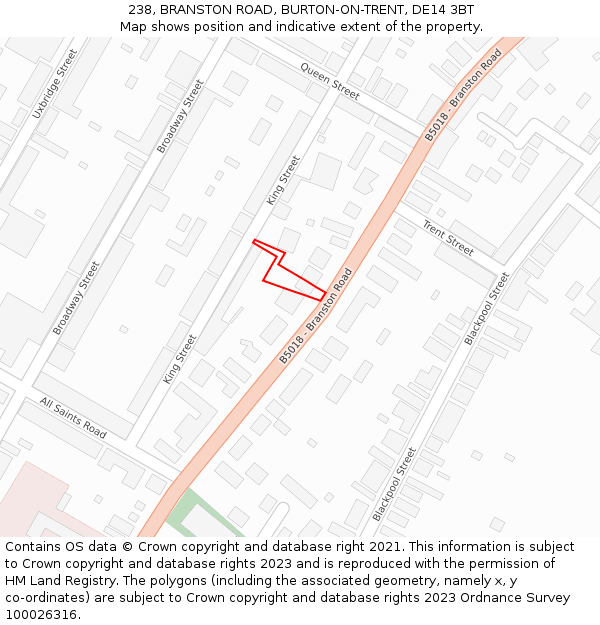 238, BRANSTON ROAD, BURTON-ON-TRENT, DE14 3BT: Location map and indicative extent of plot