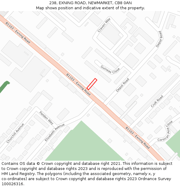 238, EXNING ROAD, NEWMARKET, CB8 0AN: Location map and indicative extent of plot