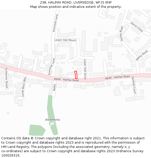 238, HALIFAX ROAD, LIVERSEDGE, WF15 6NP: Location map and indicative extent of plot