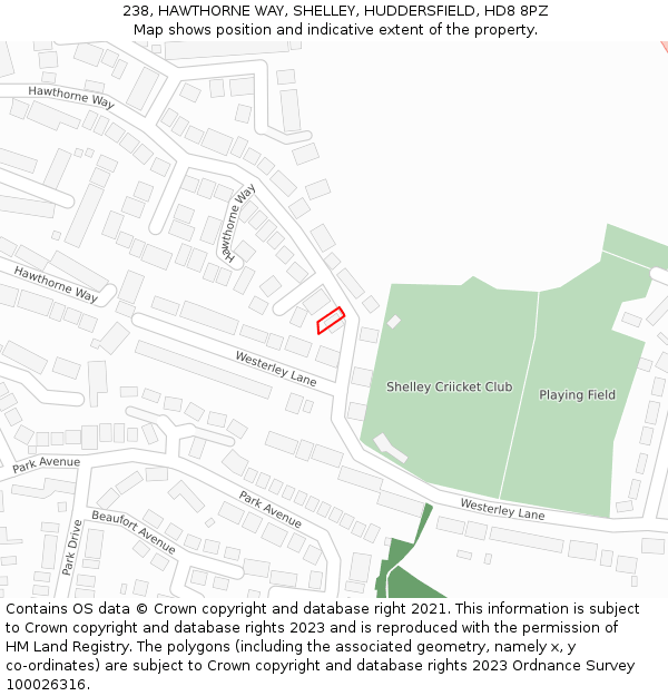 238, HAWTHORNE WAY, SHELLEY, HUDDERSFIELD, HD8 8PZ: Location map and indicative extent of plot
