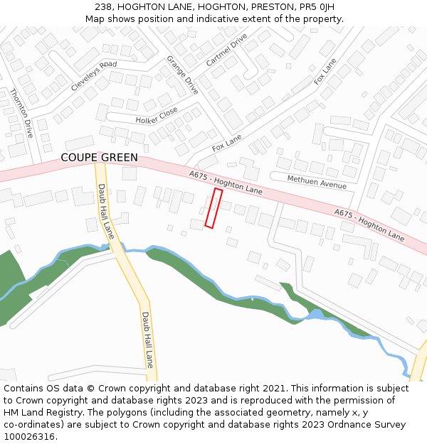 238, HOGHTON LANE, HOGHTON, PRESTON, PR5 0JH: Location map and indicative extent of plot