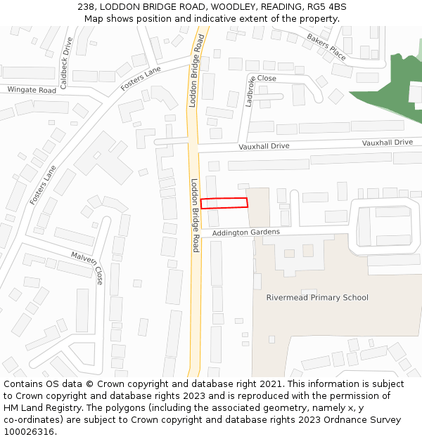 238, LODDON BRIDGE ROAD, WOODLEY, READING, RG5 4BS: Location map and indicative extent of plot