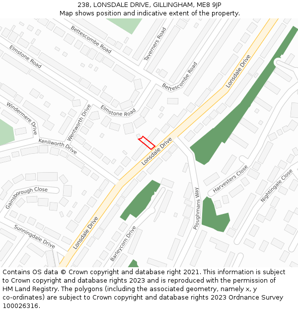 238, LONSDALE DRIVE, GILLINGHAM, ME8 9JP: Location map and indicative extent of plot