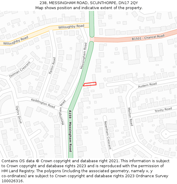 238, MESSINGHAM ROAD, SCUNTHORPE, DN17 2QY: Location map and indicative extent of plot