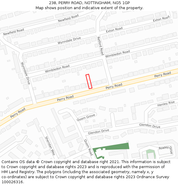 238, PERRY ROAD, NOTTINGHAM, NG5 1GP: Location map and indicative extent of plot