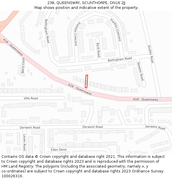 238, QUEENSWAY, SCUNTHORPE, DN16 2JJ: Location map and indicative extent of plot