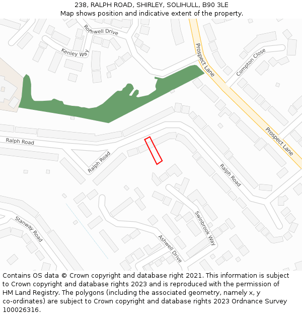 238, RALPH ROAD, SHIRLEY, SOLIHULL, B90 3LE: Location map and indicative extent of plot