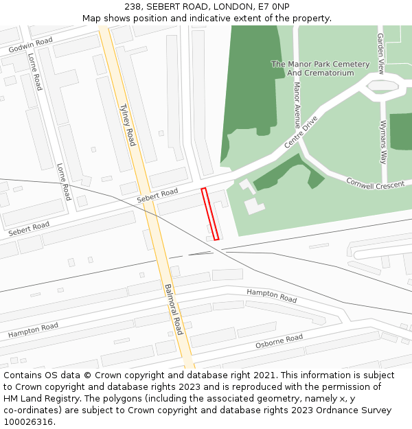 238, SEBERT ROAD, LONDON, E7 0NP: Location map and indicative extent of plot