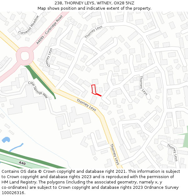 238, THORNEY LEYS, WITNEY, OX28 5NZ: Location map and indicative extent of plot