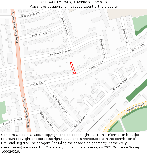 238, WARLEY ROAD, BLACKPOOL, FY2 0UD: Location map and indicative extent of plot