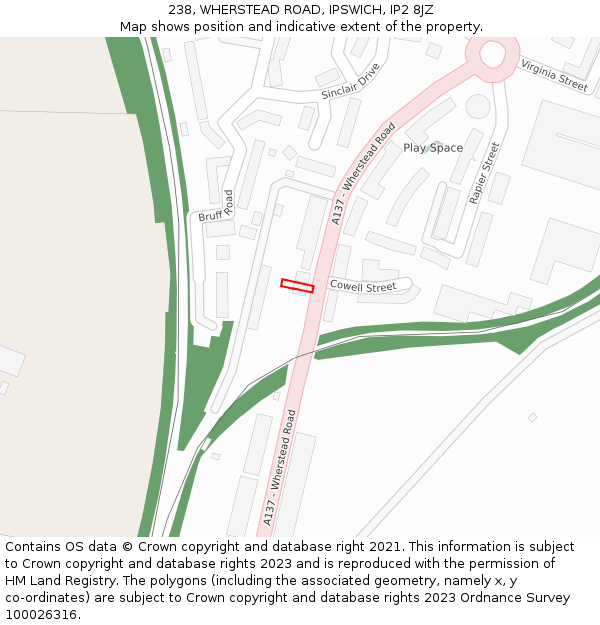 238, WHERSTEAD ROAD, IPSWICH, IP2 8JZ: Location map and indicative extent of plot