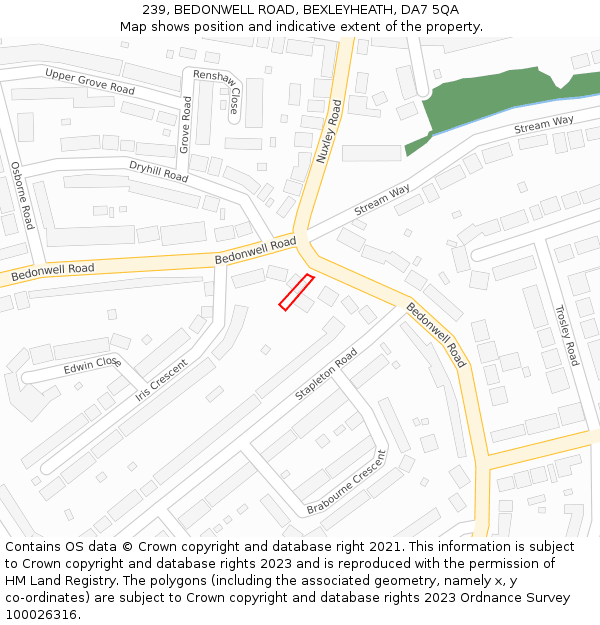 239, BEDONWELL ROAD, BEXLEYHEATH, DA7 5QA: Location map and indicative extent of plot