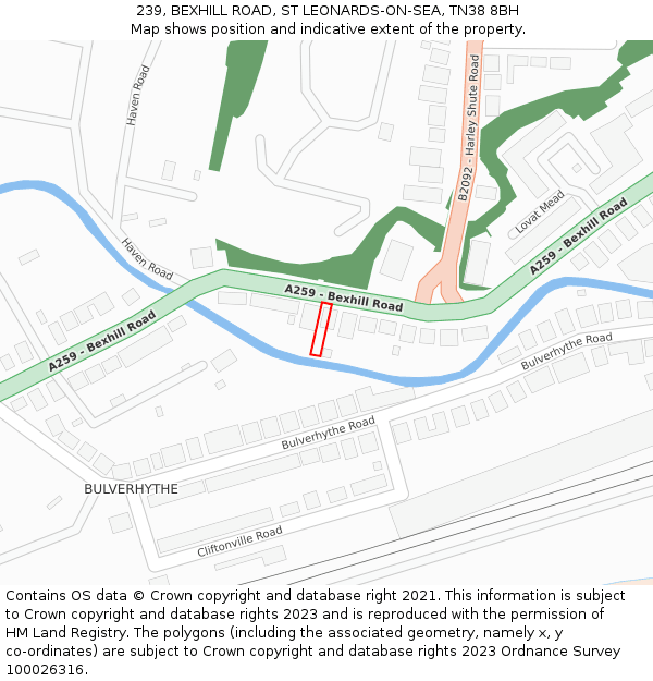 239, BEXHILL ROAD, ST LEONARDS-ON-SEA, TN38 8BH: Location map and indicative extent of plot