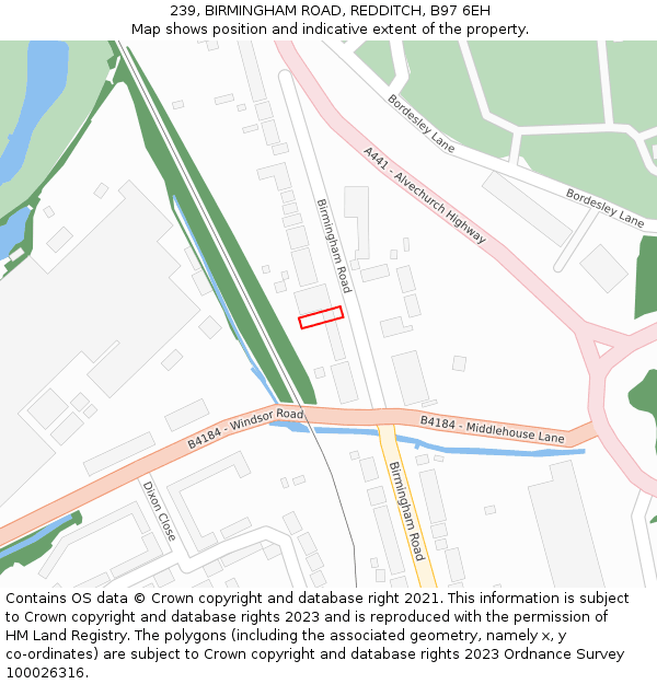 239, BIRMINGHAM ROAD, REDDITCH, B97 6EH: Location map and indicative extent of plot