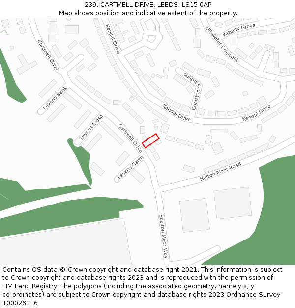 239, CARTMELL DRIVE, LEEDS, LS15 0AP: Location map and indicative extent of plot