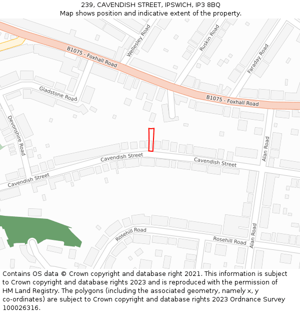 239, CAVENDISH STREET, IPSWICH, IP3 8BQ: Location map and indicative extent of plot