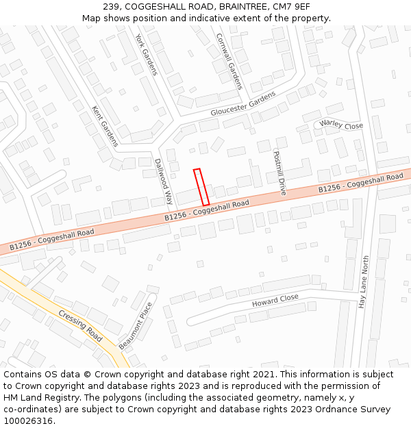 239, COGGESHALL ROAD, BRAINTREE, CM7 9EF: Location map and indicative extent of plot