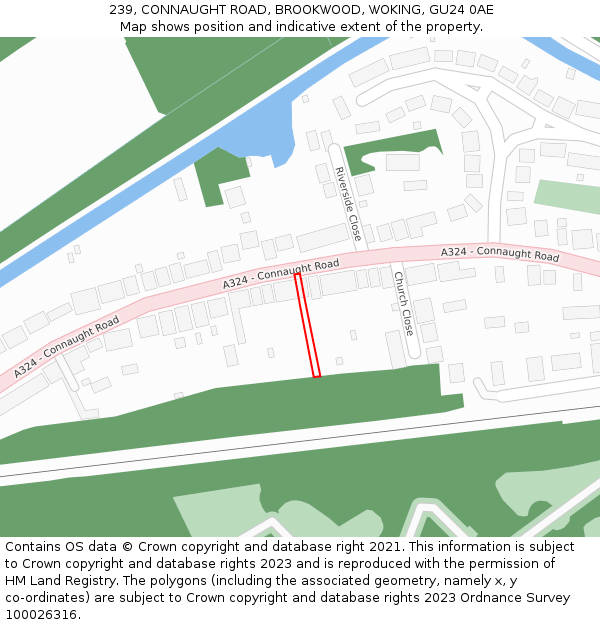 239, CONNAUGHT ROAD, BROOKWOOD, WOKING, GU24 0AE: Location map and indicative extent of plot