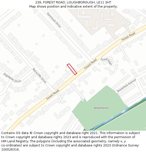 239, FOREST ROAD, LOUGHBOROUGH, LE11 3HT: Location map and indicative extent of plot