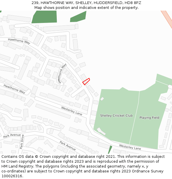 239, HAWTHORNE WAY, SHELLEY, HUDDERSFIELD, HD8 8PZ: Location map and indicative extent of plot
