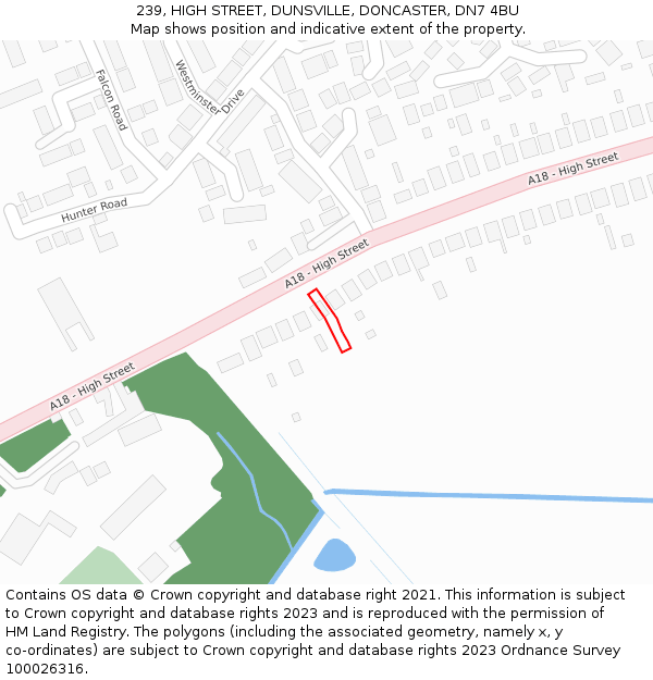 239, HIGH STREET, DUNSVILLE, DONCASTER, DN7 4BU: Location map and indicative extent of plot