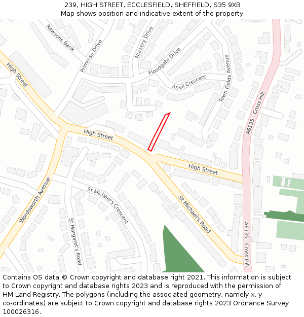 239, HIGH STREET, ECCLESFIELD, SHEFFIELD, S35 9XB: Location map and indicative extent of plot