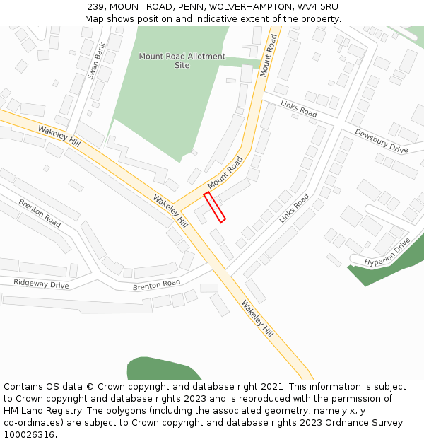 239, MOUNT ROAD, PENN, WOLVERHAMPTON, WV4 5RU: Location map and indicative extent of plot