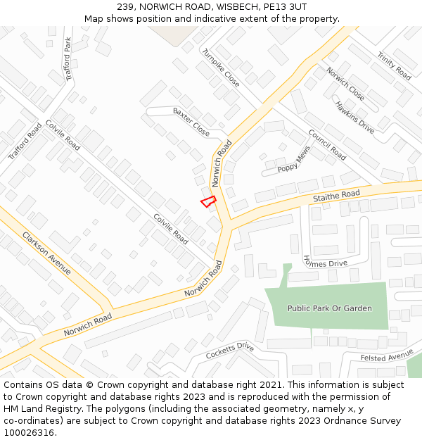 239, NORWICH ROAD, WISBECH, PE13 3UT: Location map and indicative extent of plot