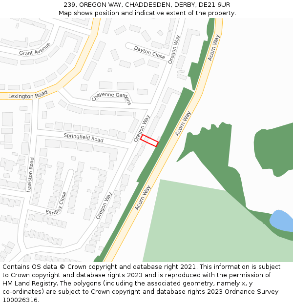 239, OREGON WAY, CHADDESDEN, DERBY, DE21 6UR: Location map and indicative extent of plot