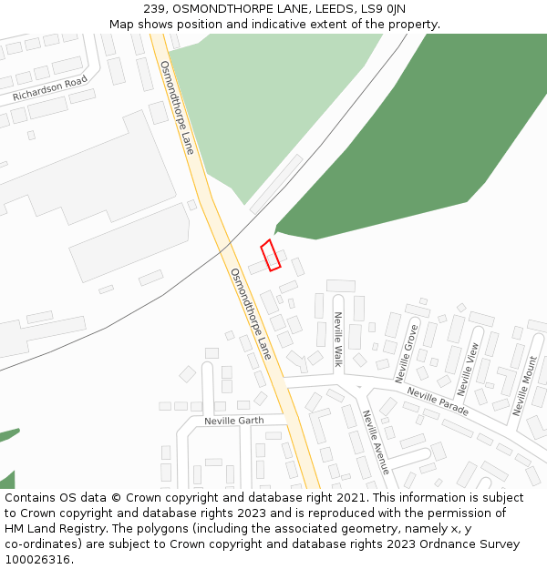 239, OSMONDTHORPE LANE, LEEDS, LS9 0JN: Location map and indicative extent of plot
