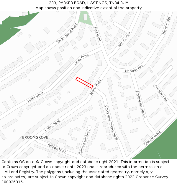 239, PARKER ROAD, HASTINGS, TN34 3UA: Location map and indicative extent of plot