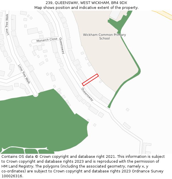 239, QUEENSWAY, WEST WICKHAM, BR4 9DX: Location map and indicative extent of plot
