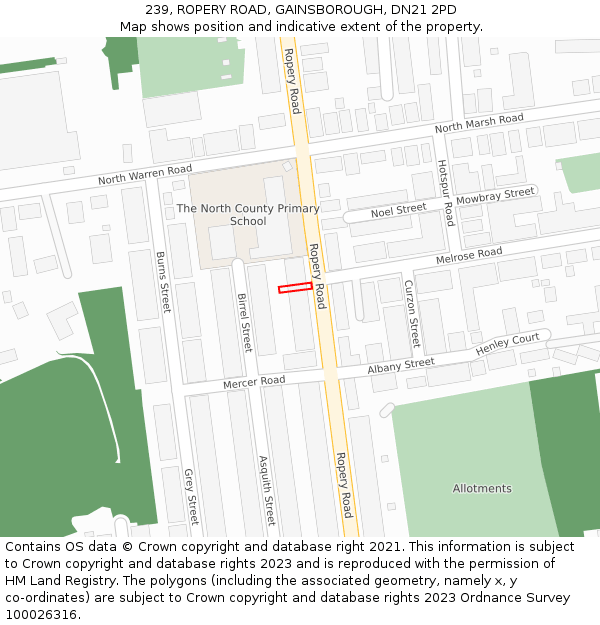 239, ROPERY ROAD, GAINSBOROUGH, DN21 2PD: Location map and indicative extent of plot