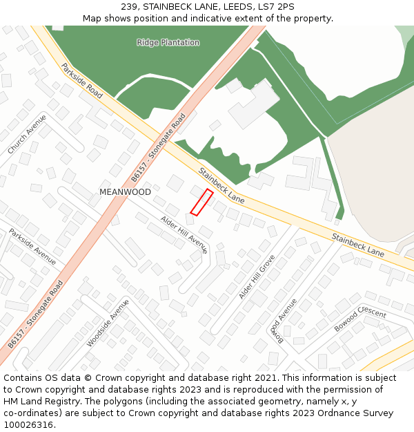 239, STAINBECK LANE, LEEDS, LS7 2PS: Location map and indicative extent of plot