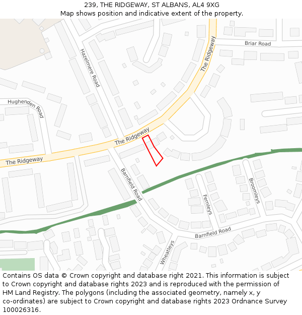 239, THE RIDGEWAY, ST ALBANS, AL4 9XG: Location map and indicative extent of plot