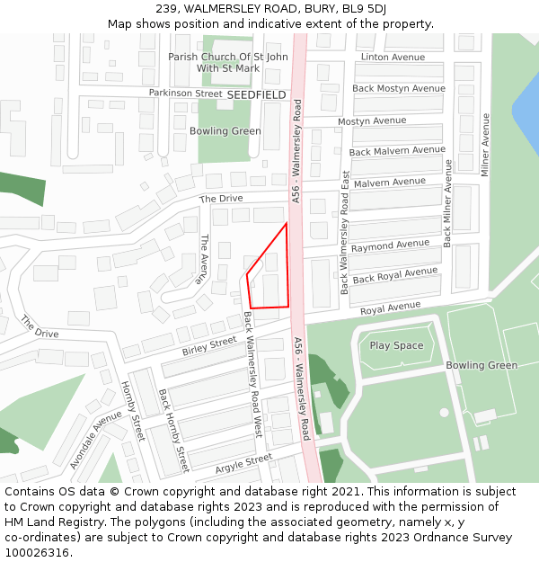 239, WALMERSLEY ROAD, BURY, BL9 5DJ: Location map and indicative extent of plot